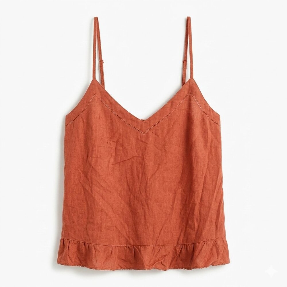 NWOT Aerie Linen Flowy Crop Tank Top Adjustable Strap Ruffle Hem Burnt Orange S
